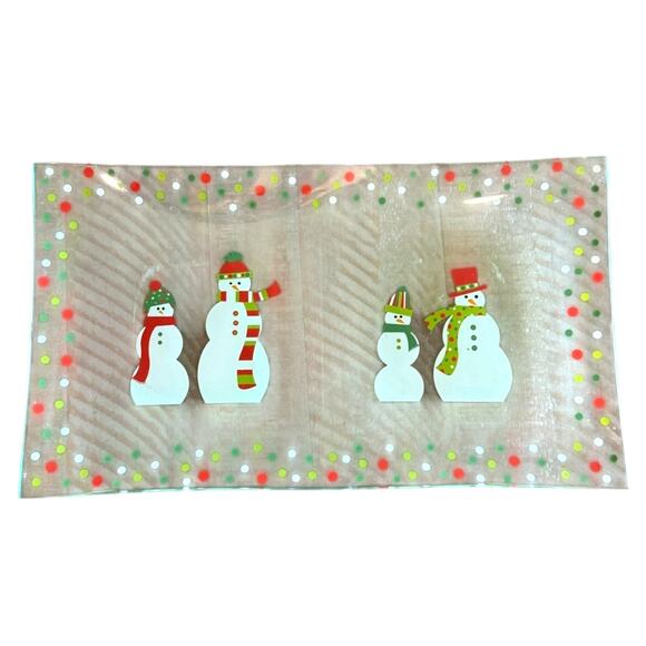 The Pampered Chef Christmas Tray Snowmen Dots Platter Clear Glass Plate - Picture 1 of 6